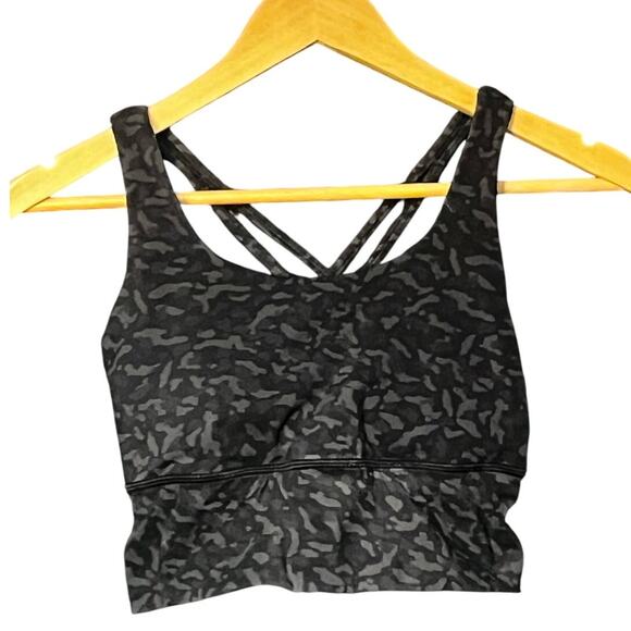 other Other - Strappy Back Woman's Racerback Sports Bra Black Camo, Size Medium